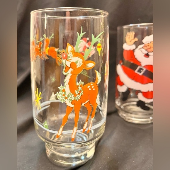 3 Coca Cola McCrory American Greeting Santa Reindeer Holly Glasses Christmas VTG - Picture 4 of 11